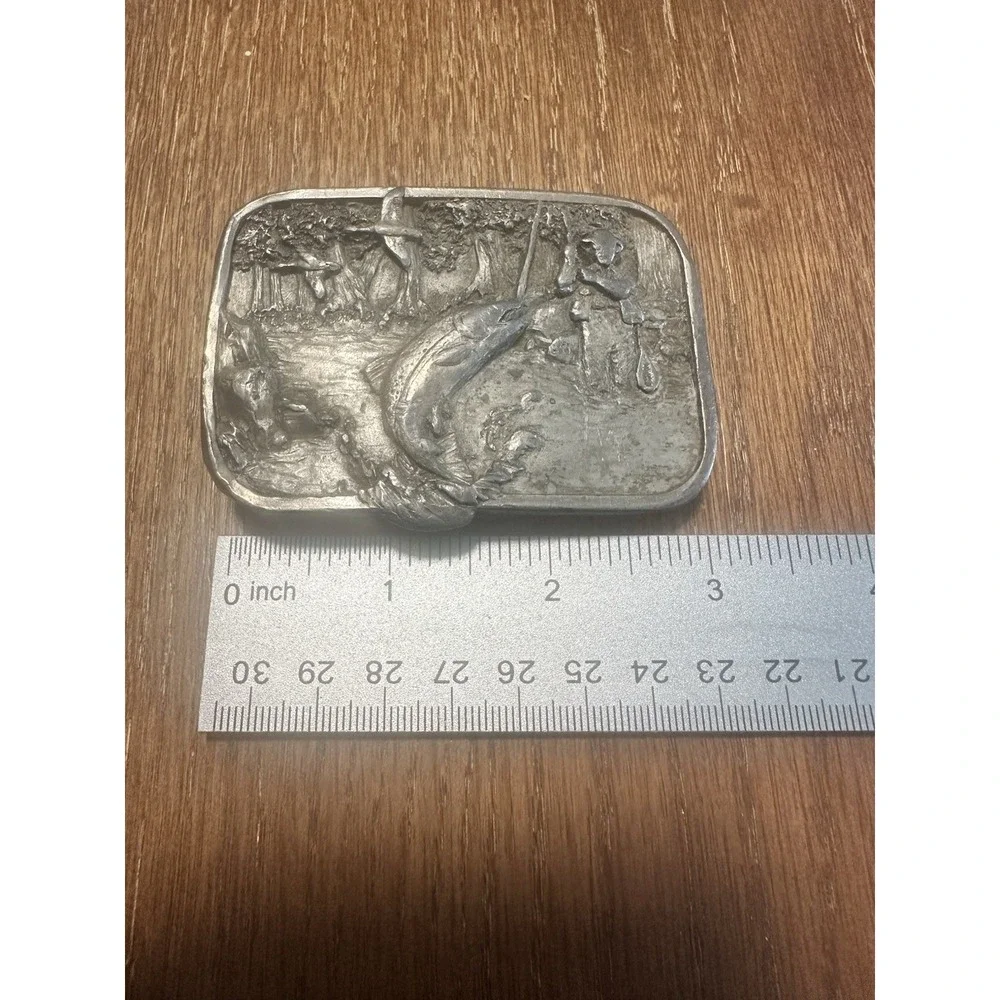 VTG Pewter Siskiyou Leather & Buckle Williams Oregon Belt Buckle M10 Fishing Art